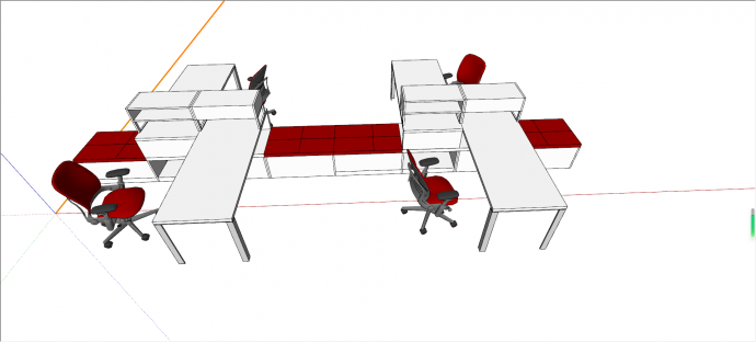 自带椅子柜子的一套式办公桌椅su模型_图1