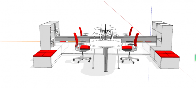 橙色宽敞的办公室桌椅su模型_图1