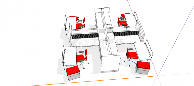 现代带书桌及可移动式小柜子单人办公桌组合式四人桌su模型-图一