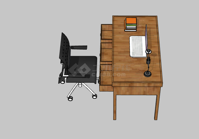 黑色滚轮椅子现代办公室桌子su模型-图二