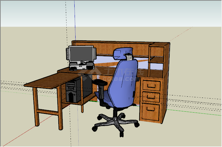 现代红木办公室桌椅组合su模型-图一