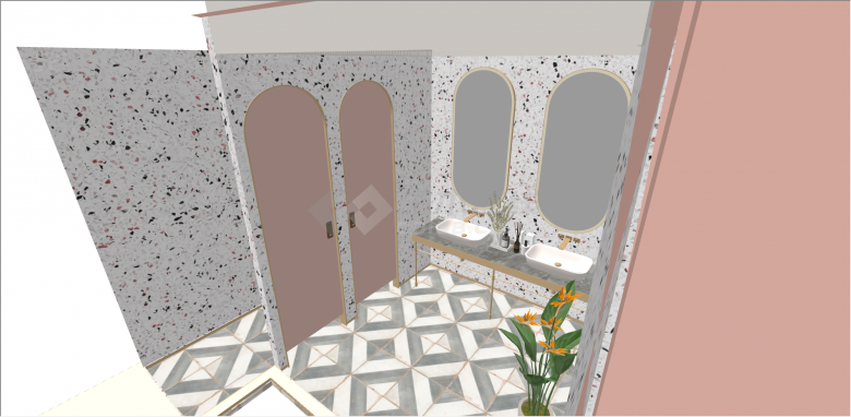法式大理石制墙卫生间su模型-图二