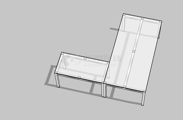 L形透明办公室桌子 su模型-图二