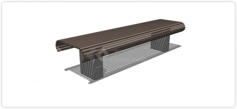 户外钢铁结构长条拼接圆角凳面休闲凳子su模型-图二