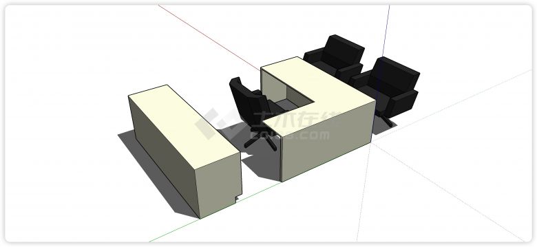 办公室办公桌软靠背凳子组合su模型-图二