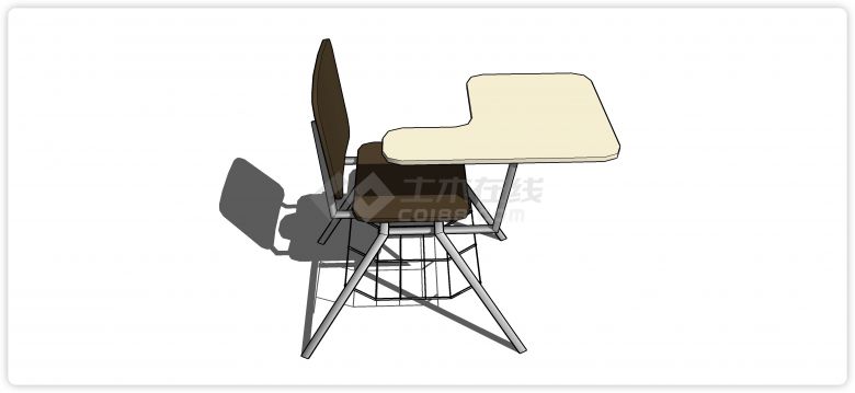 课室用小桌板连靠背凳子su模型-图二