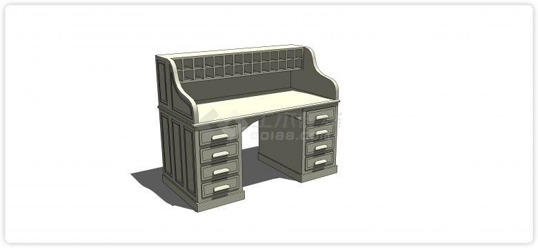 欧式木制抽屉方格收纳空间桌子su模型-图二
