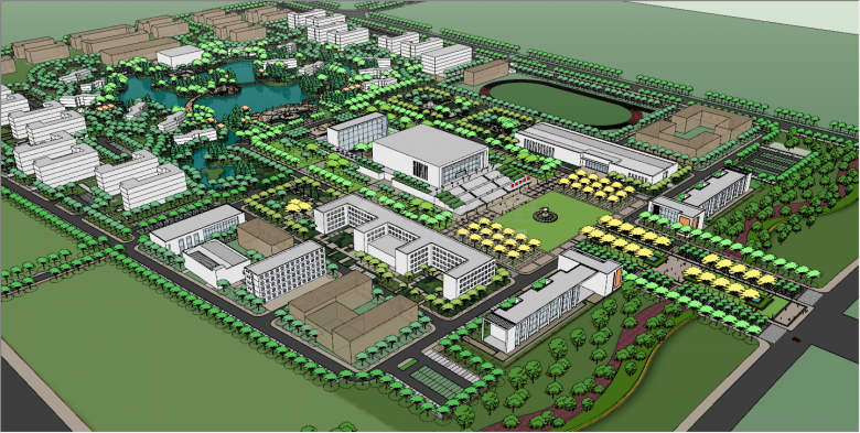 超大型现代学校校园广场su模型-图一