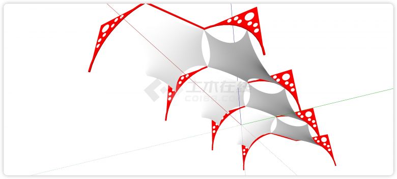 红色钢铁支撑架张拉膜su模型-图二