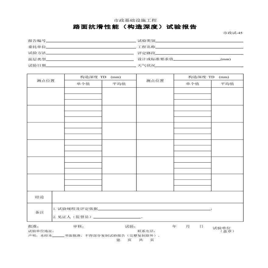 路面抗滑性能构造深度试验报告-图一