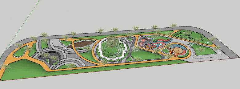 现代线性带状带喷泉的公园su模型-图二