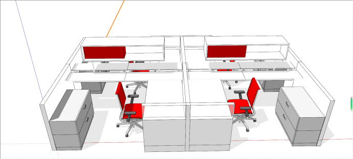 红色座椅的室内办公桌椅su模型_图1