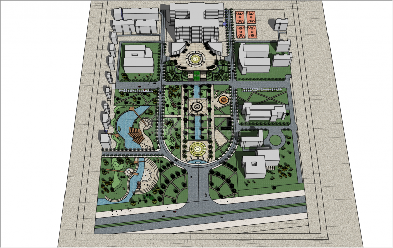 超大规模现代风格大学广场设计su模型-图二