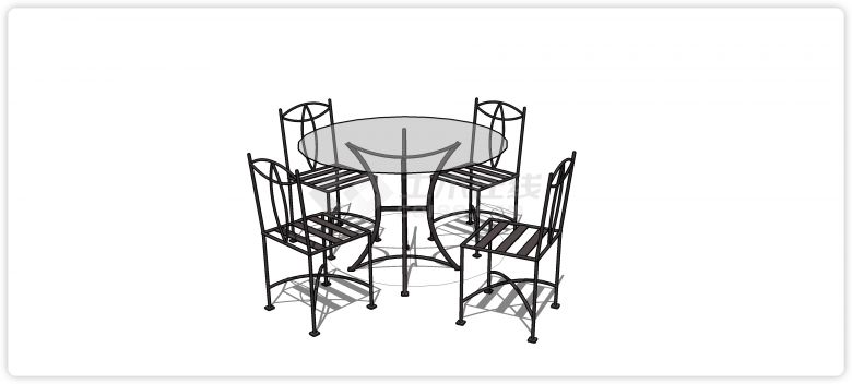 铁艺镂空靠背椅玻璃桌面圆形桌组合su模型-图一
