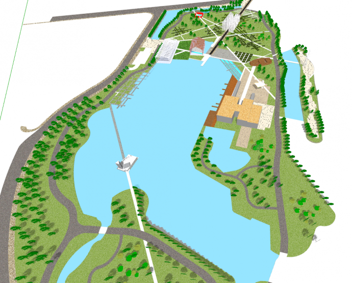 现代带湖的小镇规划su模型_图1