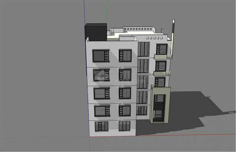 简约现代风格拐角户型多层住宅su模型-图二