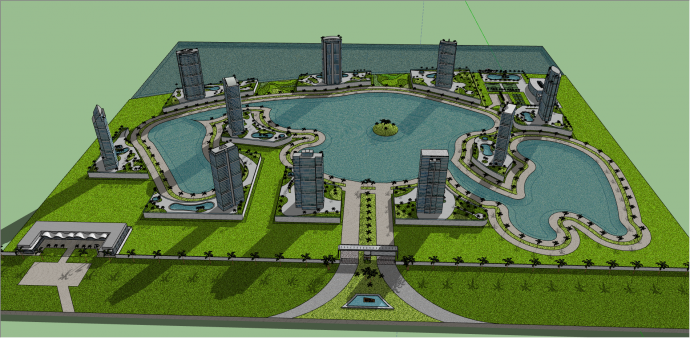 都市花园水池城市设计su模型_图1