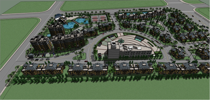都市整体小区规划住宅su模型_图1