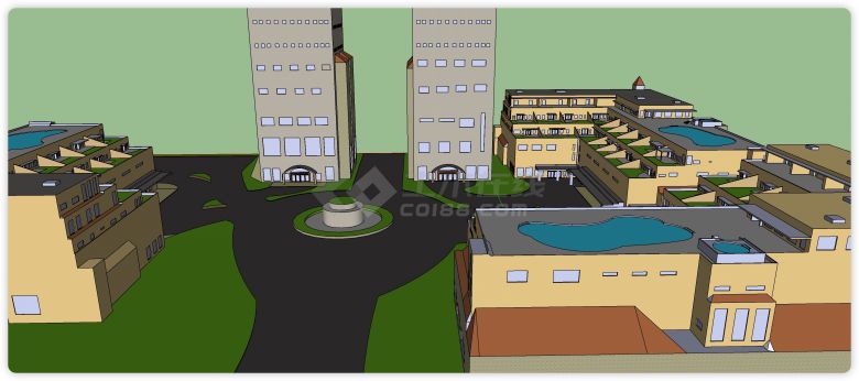 屋顶泳池城市规划商业综合体建筑su模型-图二