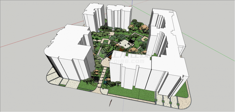 现代多绿植草坪的住宅小区su模型-图二