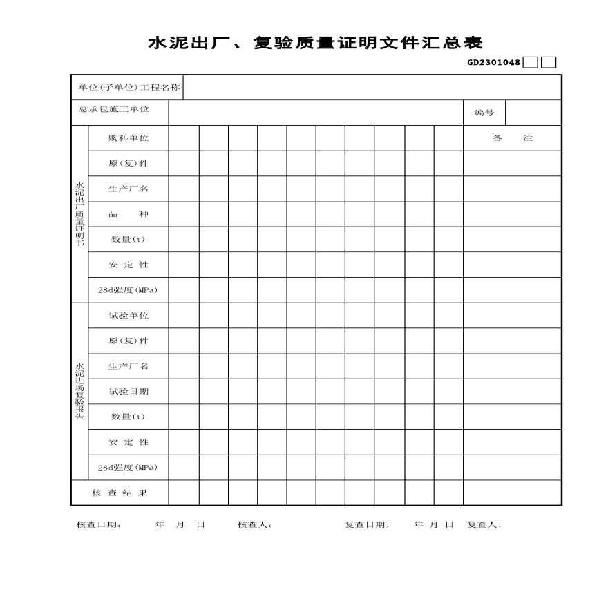 水泥出厂及复验质量证明文件汇总表-图一