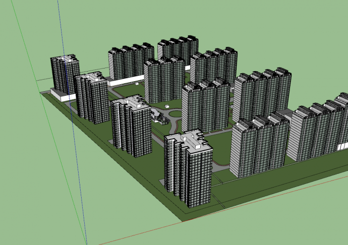大型豪华高层住宅小区居住区规划建筑方案su模型_图1
