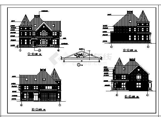 二层豪华北方别墅建筑施工cad图(带阁楼设计，共六张)-图二