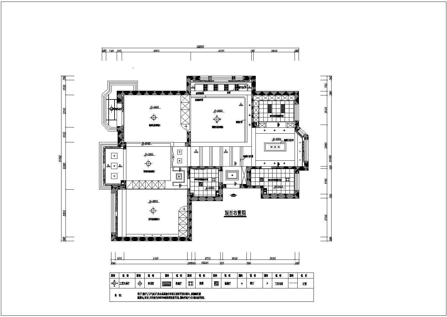 某三室二厅两卫户型私宅室内装修设计cad全套施工图（标注详细）