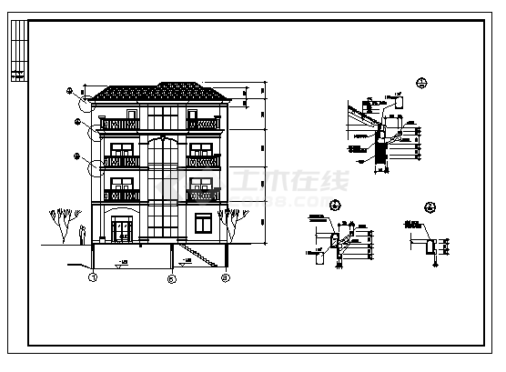 四层简单的别墅建筑施工cad图(带隔热层设计，共八张)-图二