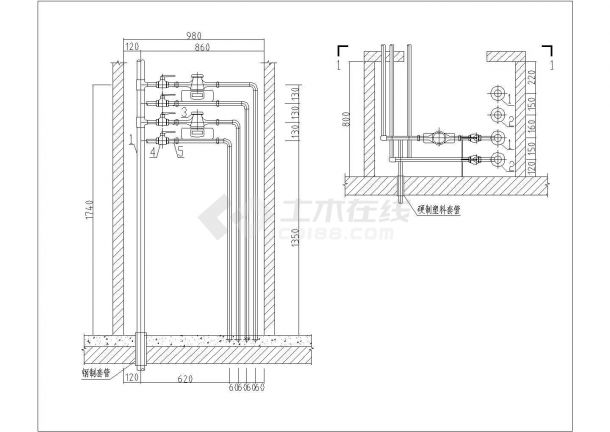 典型散热器安装及埋管设计cad标准图（标注详细）-图二