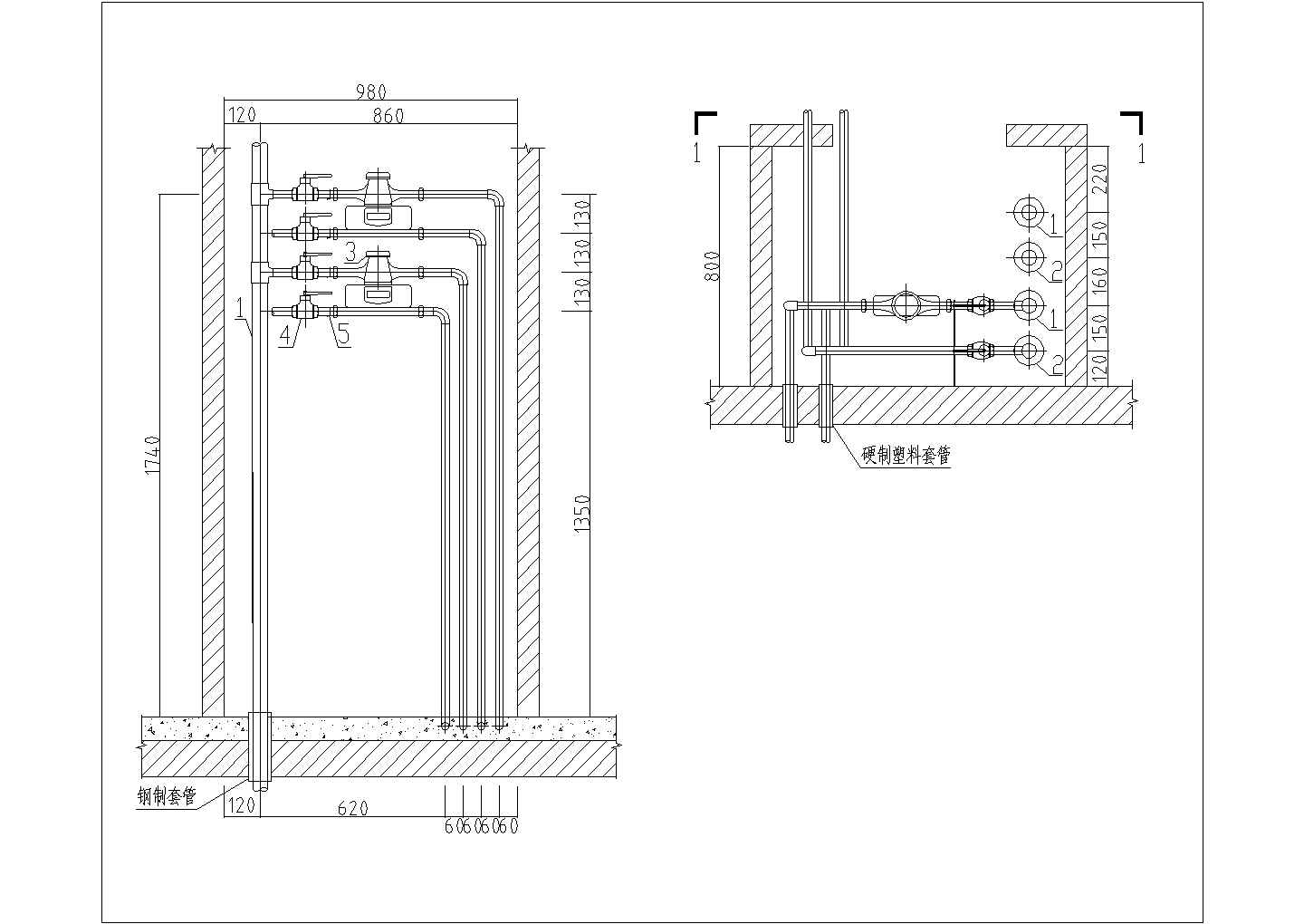 典型散热器安装及埋管设计cad标准图（标注详细）