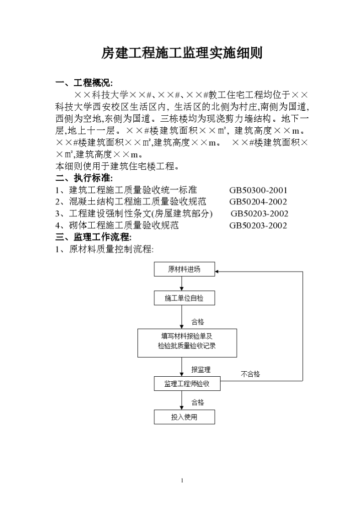 科技大学教工住宅工程施工监理实施细则-图一