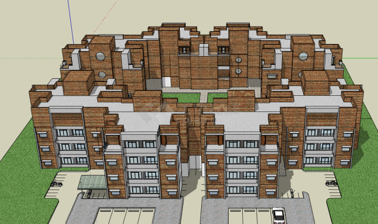 简约黄砖住宅小区居住区规划建筑方案SU模型 -图一
