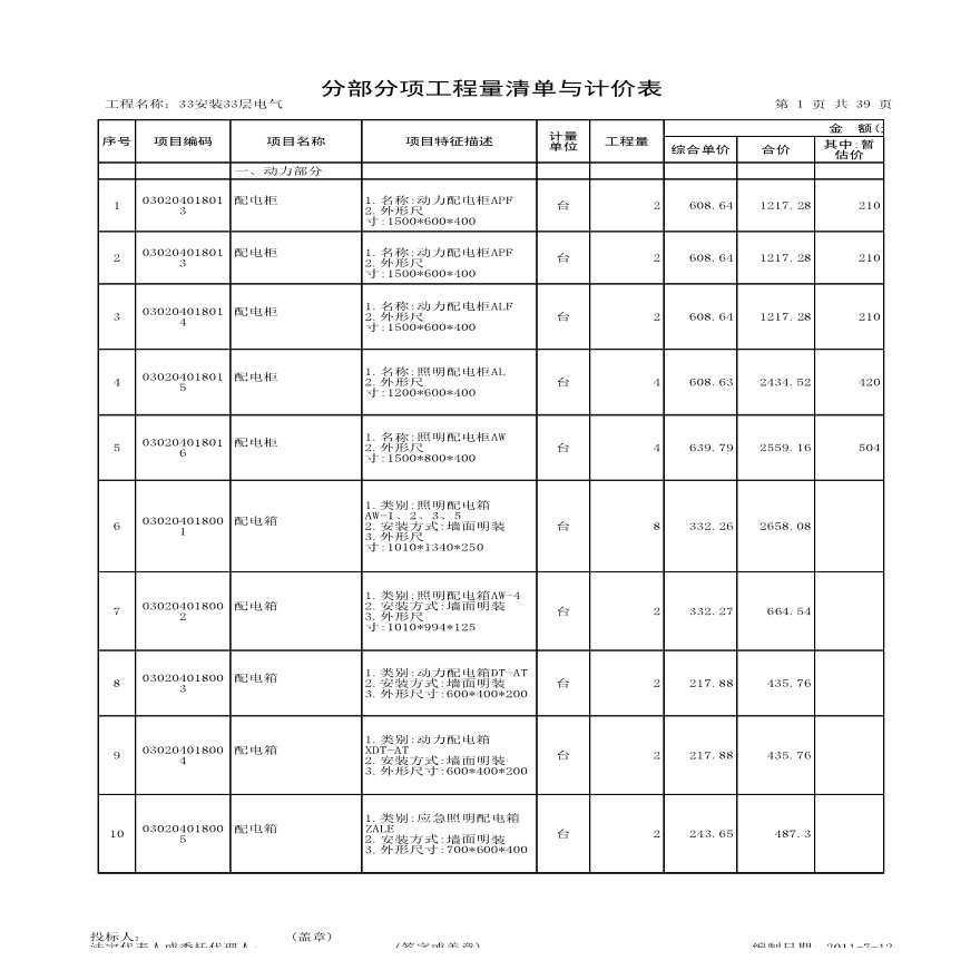 建设工程电气工程量清单表格-图一