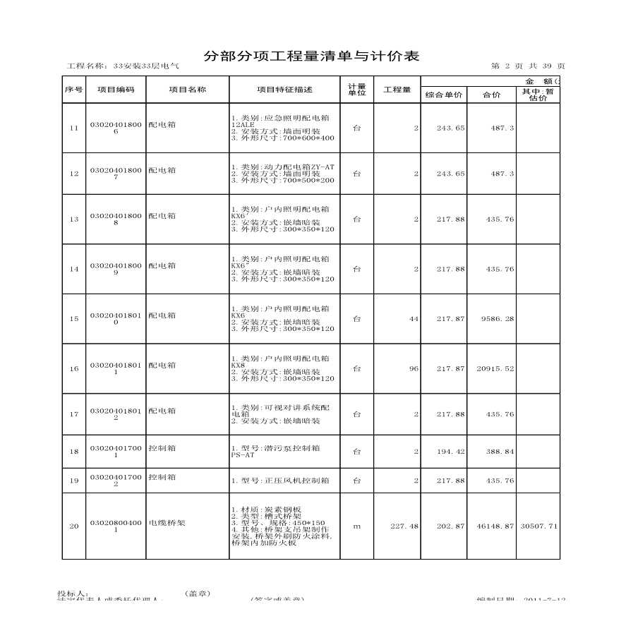 建设工程电气工程量清单表格-图二