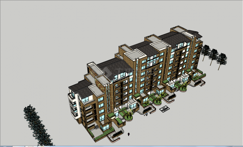 多单元独栋多层住宅的SU模型-图二
