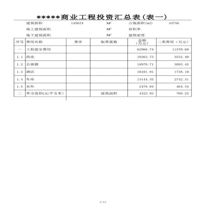 上海某街坊商业工程投资估算书_图1