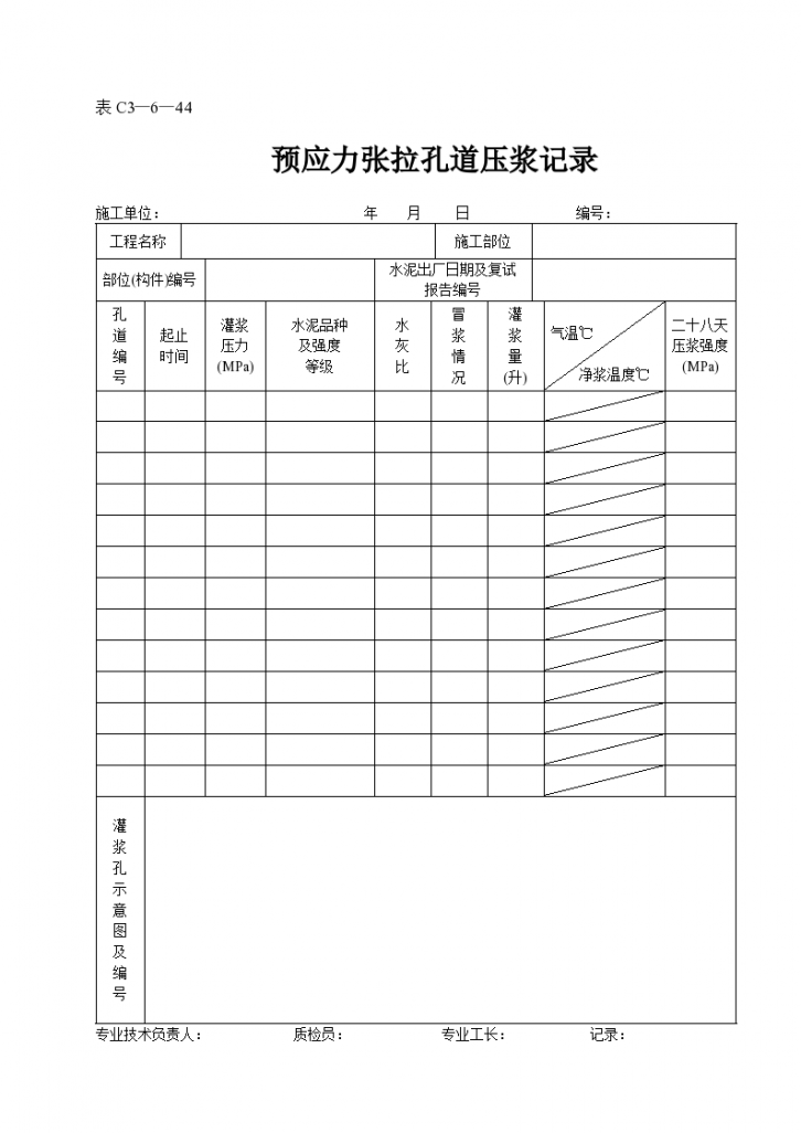 某预应力张拉孔道压浆记录表-图一