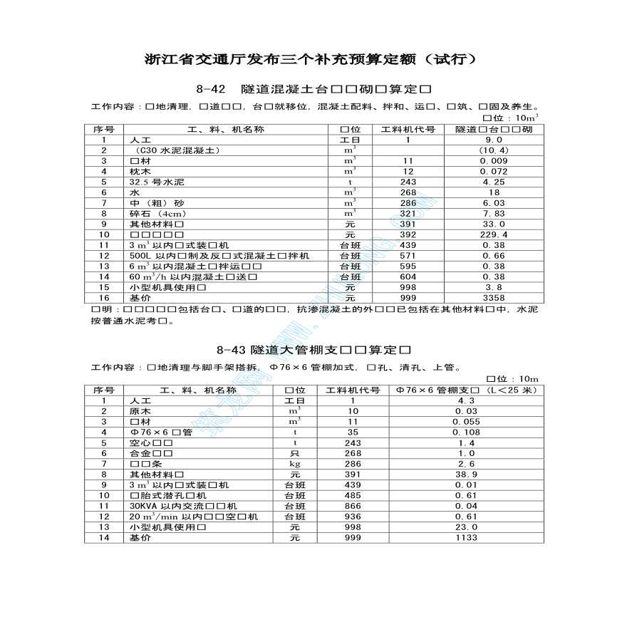 浙江省交通厅发布三个补充预算定额