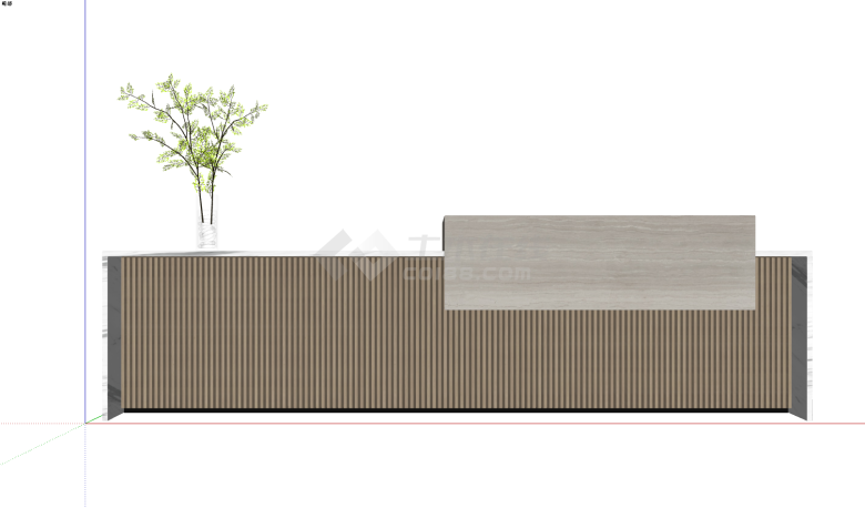 竖条木格栅装饰柜体雅士白台面前台接待su模型-图一