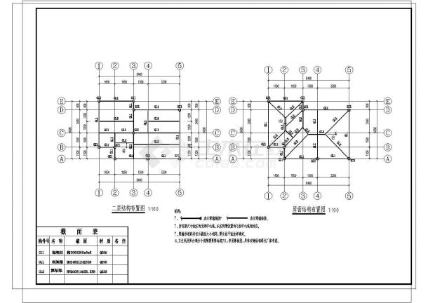 [北京]二层轻钢框架结构别墅结构施工图（CAD、21张）-图二
