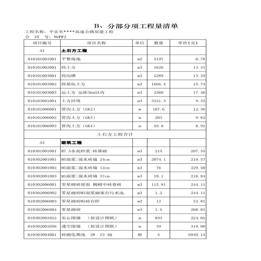 广西某高速公路房建工程报价清单-图一