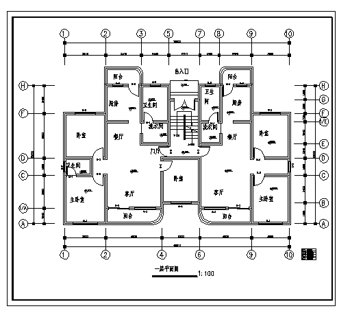 某六层带阁楼住宅建筑施工cad图(带地下室设计，共八张)-图一