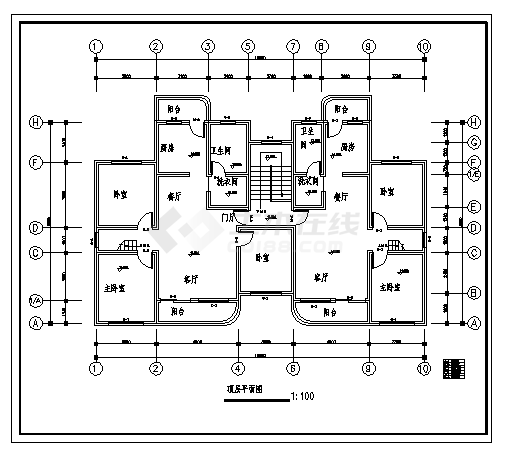 某六层带阁楼住宅建筑施工cad图(带地下室设计，共八张)-图二