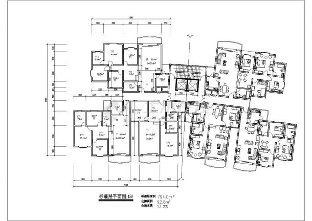 某地区高层住宅楼户型建筑设计平面图-图二