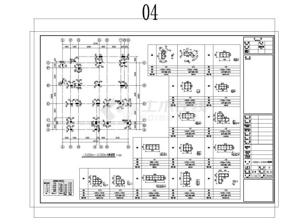 广东某三层异形柱框架高档别墅结构施工cad图纸(带两层地下室)-图一