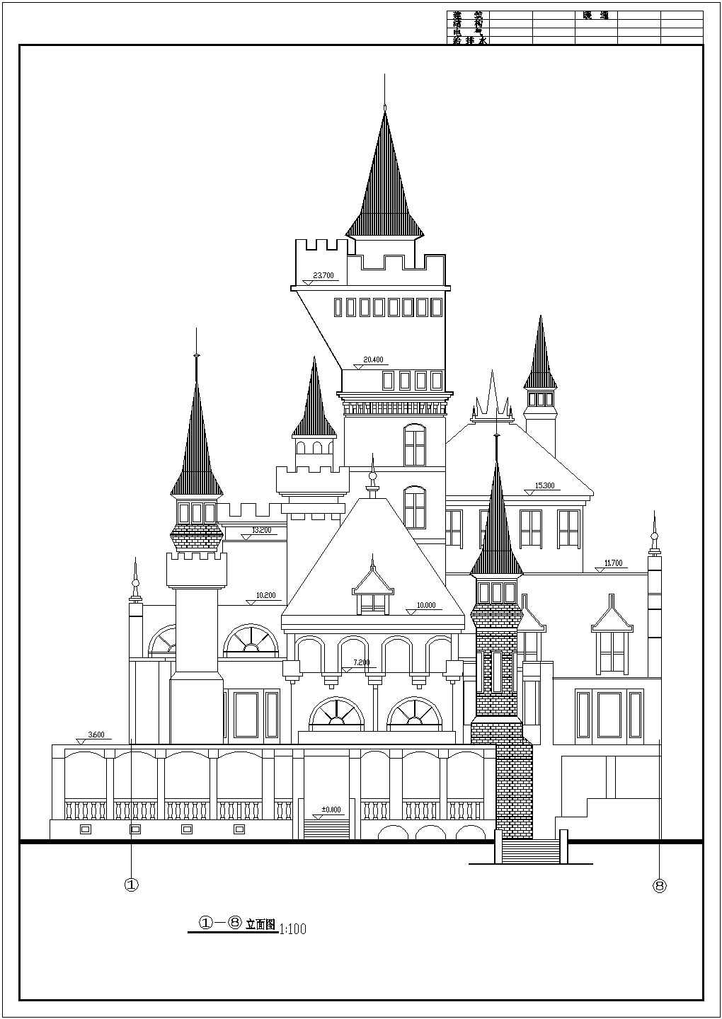 某二层欧洲风格城堡设计cad建筑方案图纸（甲级院设计）