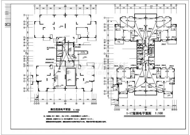 17层多层住宅电气整套CAD平面布置参考图-图二