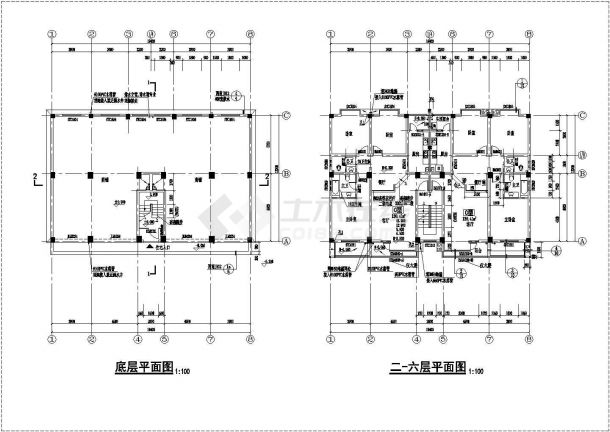 丹巴县某六层框架商住建筑CAD施工图（含设计说明）-图二
