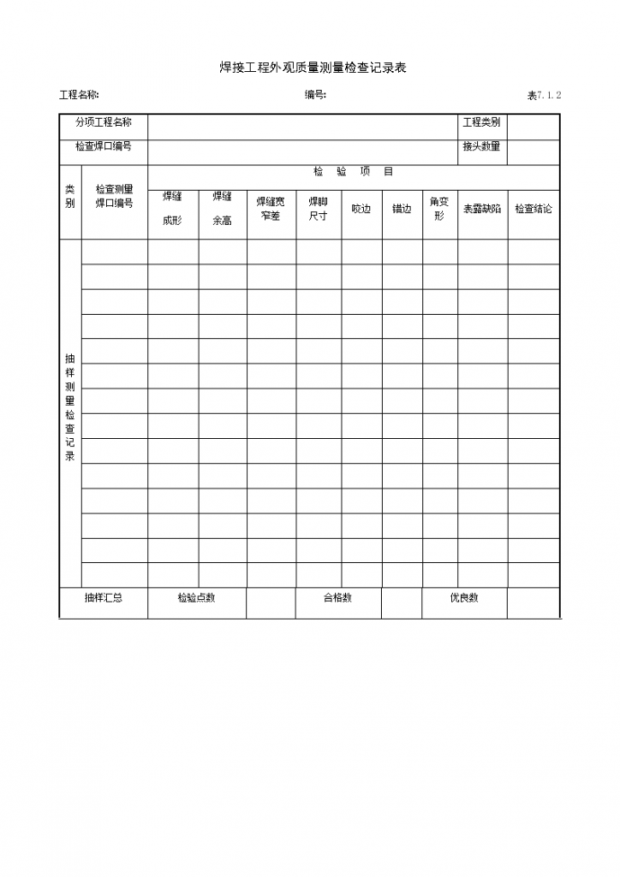 某焊接工程外观质量测量检查记录表_图1